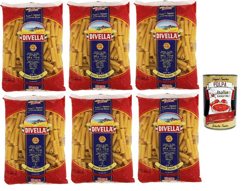 Italian Gourmet E.R. Kurze Pasta Divella Pasta 100% Italienisch Zitoni Tagliati n. 31, Nudeln aus Hartweizengrieß, Kochen 9 Minuten 6x 500g + Italian Gourmet polpa 400g 8032804040014