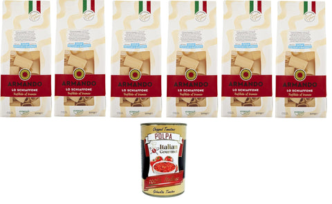 Italian Gourmet E.R. Kurze Pasta Il Grano Di Armando Lo Schiaffone Italienischer Weizen Bronze gezeichnet 100% Italienische Pasta 6 x 500g + Italian Gourmet Polpa di Pomodoro 400g 8032804040014