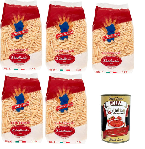 Italian Gourmet E.R. Kurze Pasta La Casa Del Grano Malloreddus medi Pasta di semola di grano duro medi Nudeln aus Hartweizengrieß 5x500gr + Italian Gourmet polpa 400g 8032804040014