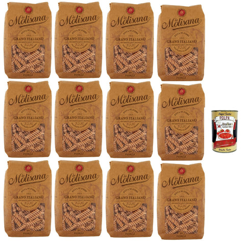 La Molisana Pasta Integrale Fusilli n°28 Vollkornnudeln Vollkornpasta,100% italienischer Weizen,Bronzepaste 12x 500g Packung Original italienisch inkl. Italian Gourmet Polpa 400g