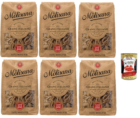 Italian Gourmet E.R. Kurze Pasta La Molisana Pasta Integrale Pasta mista n°58, Vollkornnudeln Vollkornpasta,100% italienischer Weizen,Bronzepaste 6x 500g Packung + Italian Gourmet polpa 400g 8032804040014