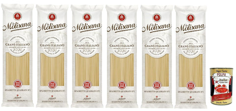 Italian Gourmet E.R. Kurze Pasta La Molisana Pasta, Spaghetto Quadrato n. 1, Italienische Weizennudeln - Bronze -durchbohrt, rau und hartnäckig mit ausgezeichneter Kochhalte - 6x 500 g + italian Gourmet polpa 400g 8032804040014