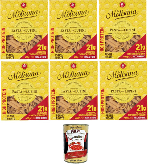 La Molisana Penne rigate mit Lupinen, Protein Tagliatelle mit Lupinenmehl und italienischem Hartweizengrieß 6x400g Original italienisch Pasta