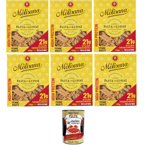 La Molisana Penne rigate mit Lupinen, Protein Tagliatelle mit Lupinenmehl und italienischem Hartweizengrieß 6x400g Original italienisch Pasta