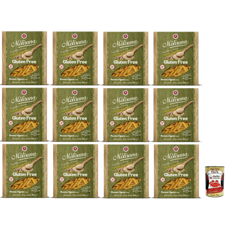La Molisana Penne Rigate n. 20 Senza Glutine, Nudeln Gluten -freie Pasta und Bronzezeichnung mit Vollreis, Mais und Quinoa, Kochzeit 10 Minuten, 12x 400 g Original italienisch inkl. Italian Gourmet Polpa 400g
