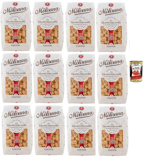 Italian Gourmet E.R. Kurze Pasta La Molisana Radiatori N°73, Pasta Lenta Lavorazione Teigwaren aus Hartweizengrieß Bronze-Zeichnung 12x 500g + Italian Gourmet polpa 400g 8032804040014