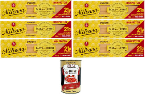 Italian Gourmet E.R. Kurze Pasta La Molisana, Spaghetti mit Lupinen, Protein-Tagliatelle mit Lupinenmehl und italienischem Hartweizengrieß - bronzegezogen,6x400gr + Italian gourmet polpa 400g 8032804040014