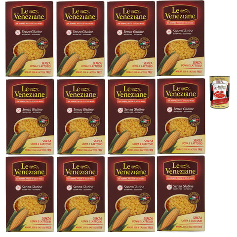 Le Veneziane Pasta di Mais Ditalini, senza glutine, 100% Maisnudeln, glutenfrei. gluten free 12x 250g inkl. Italian Gourmet polpa 400g Original italienisch