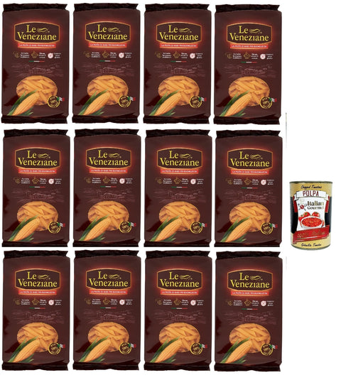 Italian Gourmet E.R. Kurze Pasta Le Veneziane Pasta di Mais Penne rigate, senza glutine,100% italienische Maisnudeln, glutenfrei. gluten free 12x 250g + Italian Gourmet polpa 400g 8032804040014