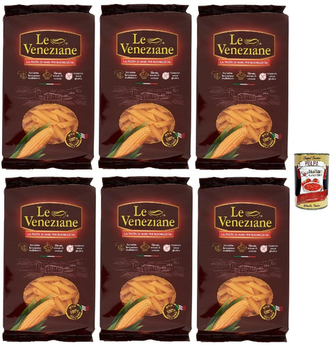 Italian Gourmet E.R. Kurze Pasta Le Veneziane Pasta di Mais Penne rigate, senza glutine,100% italienische Maisnudeln, glutenfrei. gluten free 6x 250g + Italian Gourmet polpa 400g 8032804040014