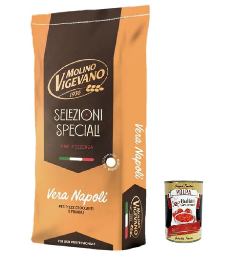 Italian Gourmet E.R. Kurze Pasta Molino Vigevano Farina “Tipo 0”, Vera Napoli, Kurzer Sahrung, ideal für herzhafte, professionelle Mehl. Packung von 10 kg + italian Gourmet polpa 400g 8032804040014