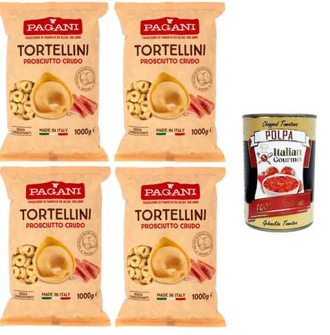 Italian Gourmet E.R. Kurze Pasta Pagani Pasta all' Uovo Tortellini con Prosciutto Crudo, Eiernudeln mit Parma ham, Pasta mit Ei 4x1kg + Italian Gourmet polpa 400g 8032804040014