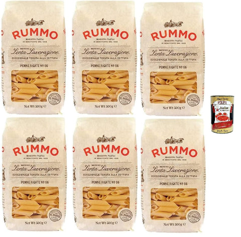 Italian Gourmet E.R. Kurze Pasta Rummo Penne rigate N. 66 Hartweizengrieß Pasta Italienische Nudeln 6x 500g Packung + Italian Gourmet Polpa di Pomodoro 400g Dose