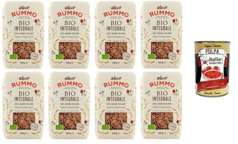 Italian Gourmet E.R. Kurze Pasta Rummo Tubetti Integrali N°72 100% Grano Italiano,Vollkornröhren Nr. 72 100% italienischer Weizen 8x500gr + Italian Gourmet polpa 400g 8032804040014