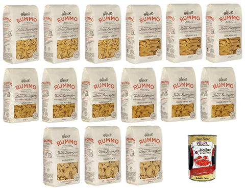 Italian Gourmet E.R. Kurze Pasta Testpaket Rummo Pasta GNOCCHETTI SARDI- CONCHIGLIE RIGATE- PENNE RIGATE - PASTA MISTA - ORECCHIETTE, Italienische Nudeln aus Hartweizengrieß, 15x 500g + Italian Gourmet polpa 400g 8032804040014