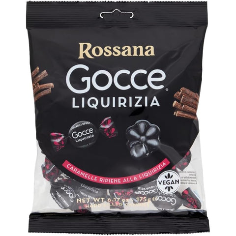 Rossana Fida LIQUORICE Drops, mit Lakritz gefüllte Bonbons, einzeln verpackt, glutenfrei, VEGAN, 175 g 12x Original italienisch