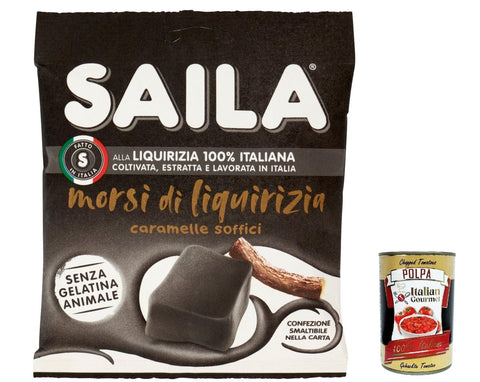 Saila Morsi di Liquirizia, Bonbons Süßigkeiten Lakritze, 100% italienisches Lakritze 100g 12x Original italienisch inkl. Italian Gourtmet Polpa 400g