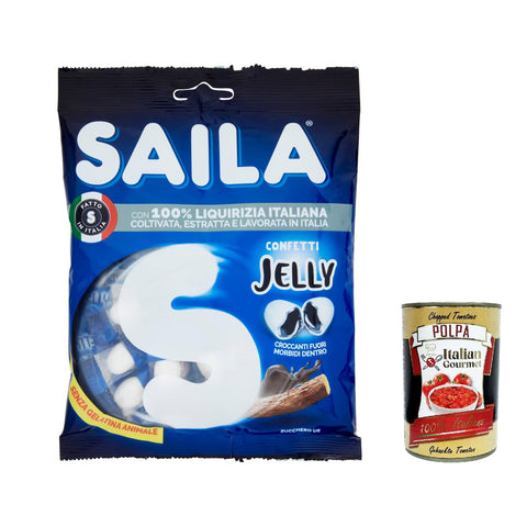 Saila Jelly Liquirizia, Bonbons Süßigkeiten Lakritze, 100% italienisches Lakritze 75g 6x Original italienisch inkl. Italian Gourtmet Polpa 400g