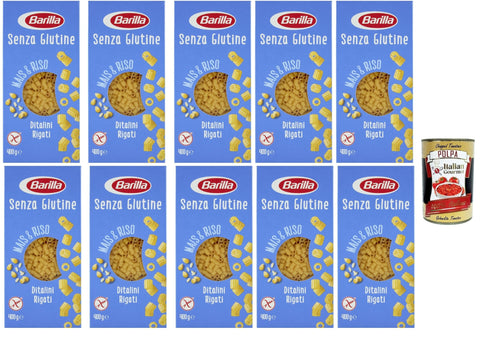 Italian Gourmet E.R. Längliche Pasta 10x Ditalini Rigati 400g senza Glutine Glutenfrei pasta nudeln, Pasta aus weißem Mais, gelbem Mais und braunem Reis + Italian Gourmet polpa 400g 8076809569453
