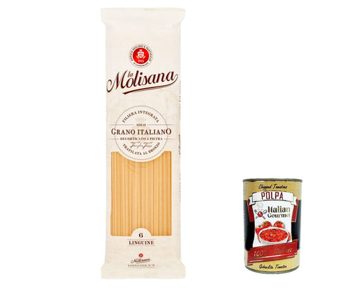 Italian Gourmet E.R. Längliche Pasta 10x La Molisana Linguine N. 6 Pasta Lenta Lavorazione Teigwaren aus Hartweizengrieß Bronze-Zeichnung 500g + Italian Gourmet Polpa 400g