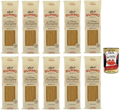 Italian Gourmet E.R. Längliche Pasta 10x Rummo Spaghetti N. 3 Hartweizengrieß Pasta Italienische Nudeln 500g Packung + Italian Gourmet Polpa di Pomodoro 400g Dose