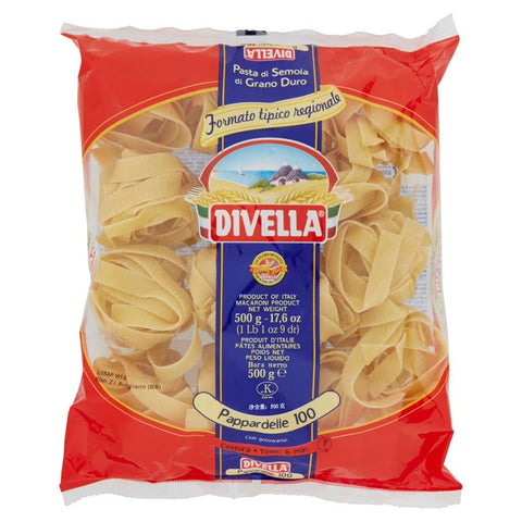 Italian Gourmet E.R. Längliche Pasta 12x Divella Pappardelle N. 100 Hartweizengrieß Pasta Italienische Nudeln 500g Packung + Italian Gourmet Polpa di Pomodoro 400g Dose 8005121001006