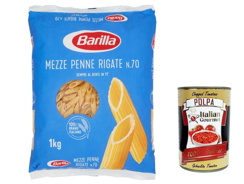 Pasta Mezze Penne Rigate nr. 70, 100% italienisch Nudeln 1kg pack 12x Original italienisch inkl. Italian Gourmet Polpa 400g