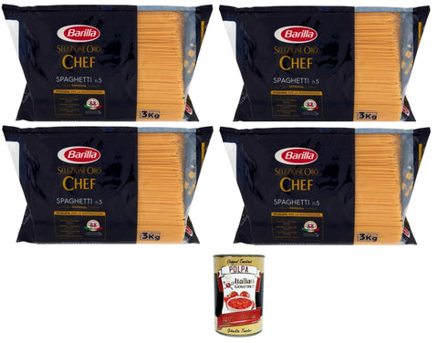 Italian Gourmet E.R. Längliche Pasta Barilla Pasta Selezione Oro Chef Spaghetti N°5 italienisch Nudeln 4x 3kg pack + Italian Gourmet polpa 400g 8032804040014