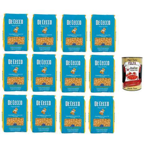 DE CECCO Conchigliette Lisce N°52 100% Italienisch Pasta Nudeln 12x 500gr Original italienisch inkl. Italian Gourmet Polpa 400g