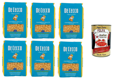Italian Gourmet E.R. Längliche Pasta De cecco Conchigliette Lisce N°52 100% Italienisch Pasta Nudeln 6x 500gr + Italian Gourmet Polpa 400g 8001250120526