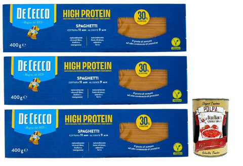 De Cecco Spaghetti Nr. 12, High protein, Italienische Hartweizennudeln, 3 Packungen à, Pasta aus 100% Hartweizen 400g inkl. Italian Gourmet polpa 400g Original italienisch