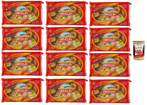 Italian Gourmet E.R. Längliche Pasta Divella 107/b Tagliatelle Paglia e Fieno, Authentische italienische Pasta, Eiernudeln – Die köstlichsten Tagliatelle zum Teilen mit der Familie 12x 500 g + Italian Gourmet polpa 400g 8032804040014