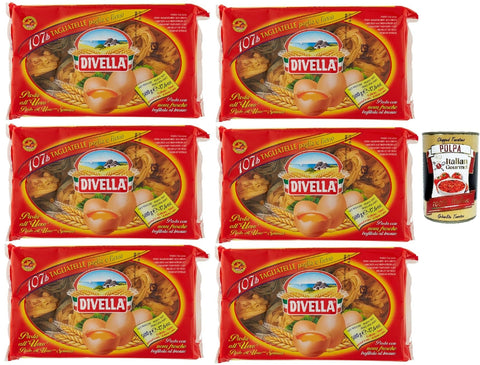 Italian Gourmet E.R. Längliche Pasta Divella 107/b Tagliatelle Paglia e Fieno, Authentische italienische Pasta, Eiernudeln – Die köstlichsten Tagliatelle zum Teilen mit der Familie 6x 500 g + Italian Gourmet polpa 400g 8032804040014