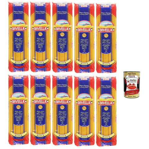 Divella Pasta 100% Bucatini N° 6, Nudeln aus Hartweizengrieß, Kochen 7 Minuten 10x 500g inkl. Italian Gourmet polpa 400g Original italienisch