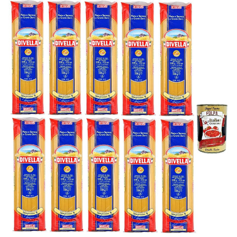 Divella Pasta 100% Spaghettini N° 9, Nudeln aus Hartweizengrieß, Kochen 6 Minuten 10x 500g inkl. Italian Gourmet polpa 400g Original italienisch