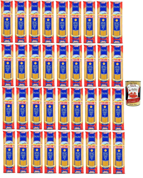 Italian Gourmet E.R. Längliche Pasta Divella Pasta 100% Italienisch Spaghettini N° 9, Nudeln aus Hartweizengrieß, Kochen 6 Minuten 36x 500g + Italian Gourmet polpa 400g 8032804040014