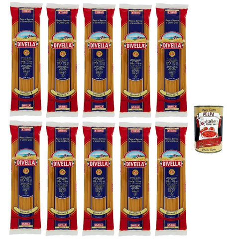 Divella Pasta 100% Italienisch Vermicelli N° 7, Nudeln aus Hartweizengrieß, Kochen 9 Minuten 10x 500g Original italienisch inkl. Italian Gourmet Polpa 400g