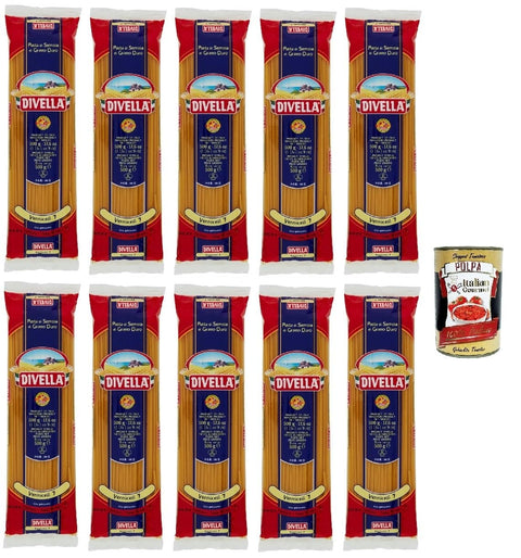 Italian Gourmet E.R. Längliche Pasta Divella Pasta 100% Italienisch Vermicelli N° 7, Nudeln aus Hartweizengrieß, Kochen 9 Minuten 10x 500g + Italian Gourmet polpa 400g 8032804040014