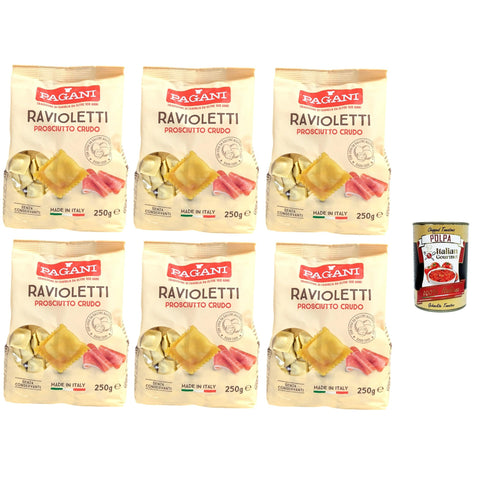 Pagani Ravioletti Prosciutto Crudo, Eiernudeln Pasta mit gehärtetem Schinken gefüllt 6x250g Original italienisch