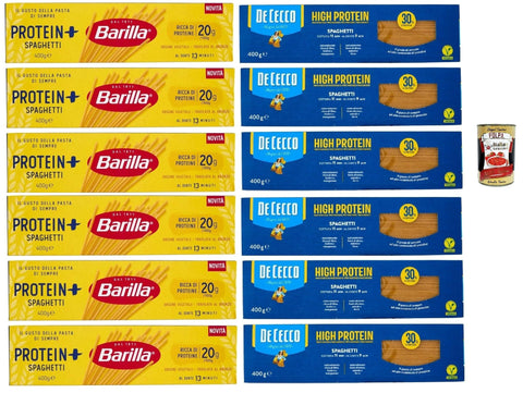 Italian Gourmet E.R. Längliche Pasta Pasta High protein Testpaket, De Cecco und Barilla Spaghetti, Italienische Hartweizennudeln, 12 Packungen à 400g, Pasta aus 100% italienischem Hartweizen, + Italian Gourmet polpa 400g 8032804040014