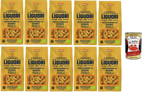 Italian Gourmet E.R. Längliche Pasta Pastificio Liguori, Pasta di Gragnano IGP Biodinamica, Fusilli Biodynamische Gragnano-Pasta mit IGP 10x400gr + Italian Gourmet polpa 400g 8032804040014