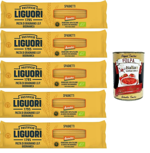 Italian Gourmet E.R. Längliche Pasta Pastificio Liguori, Pasta di Gragnano IGP Biodinamica, Spaghetti Biodynamische Gragnano-Pasta mit IGP 5x400gr + Italian Gourmet polpa 400g 8032804040014