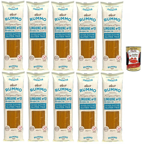 Rummo Pasta Nudeln Glutenfreie Linguine, Bronze Gezeichnete gluteinfrei, perfekt für Menschen mit Zöliakie oder Glutenunverträglichkeit 10x 400 g inkl. Italian Gourmet polpa 400g Original italienisch