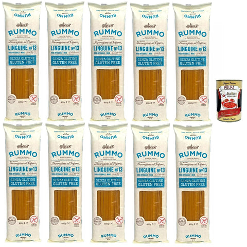 Italian Gourmet E.R. Längliche Pasta Rummo Pasta Nudeln Glutenfreie Linguine, Bronze Gezeichnete gluteinfrei, perfekt für Menschen mit Zöliakie oder Glutenunverträglichkeit, 10x 400 g + Italian Gourmet polpa 400g 8032804040014