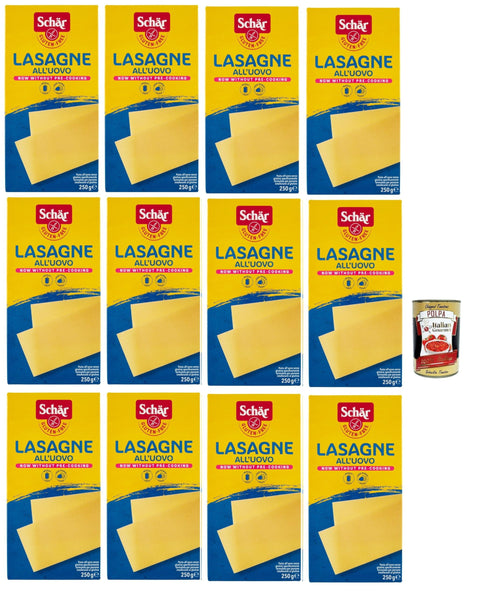 Italian Gourmet E.R. Längliche Pasta SCHÄR Senza Glutine Lasagne all'uovo, Glutenfrei Eiernudel Pasta nudeln, gluten free pasta, 12x 250g + Italian Gourmet polpa 400g 8032804040014