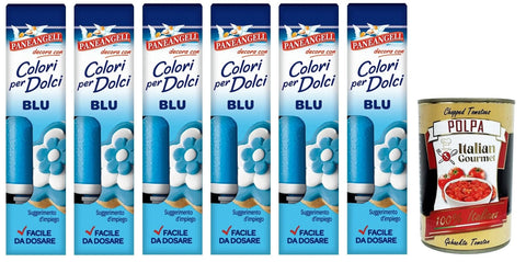 Paneangeli Colori per Dolci Blu, Blauer Gel Farbstoff,10g Tube 6x Original italienisch inkl. Italian Gourmet Polpa di Pomodoro 400g Dose