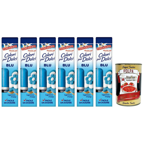 Paneangeli Colori per Dolci Blu, Blauer Gel Farbstoff,10g Tube 6x Original italienisch inkl. Italian Gourmet Polpa di Pomodoro 400g Dose
