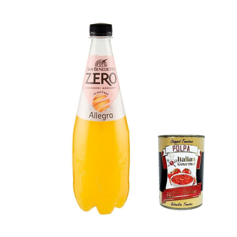 San Benedetto Allegra Aranciata Zero PET ohne Zucker 0, Limonade orange ohne Zucker 12x 75 L inkl. Italian Gourmet polpa 400g Original italienisch