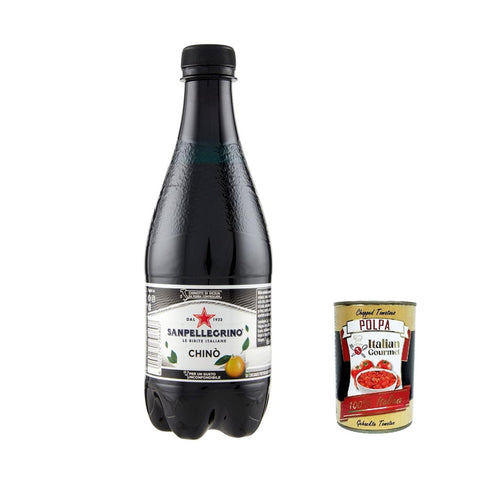 San Pellegrino Chinotto Chino Italienisches Softdrink-Getränke, PET, 450ml, italienische Bitterorange Limonade 24x Original italienisch inkl. Italian Gourmet Polpa 400g