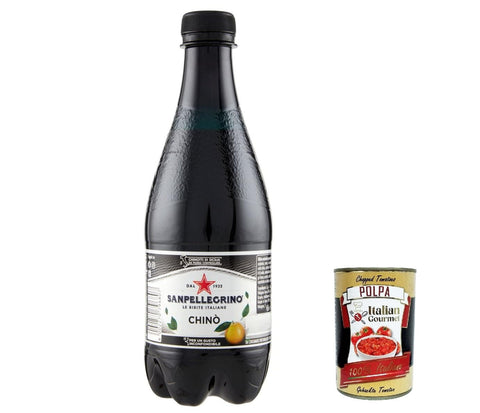 Italian Gourmet E.R. Limonade 24x San Pellegrino Chinotto Chino Italienisches Softdrink-Getränke, PET, 450ml, italienische Bitterorange Limonade + Italian Gourmet polpa 400g 8002270796807